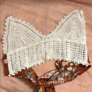 Crochet Lace Bralette with Floral Tie